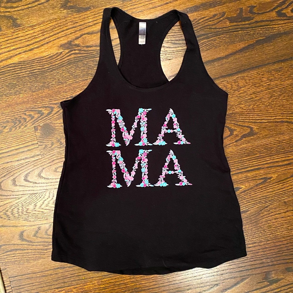 Black workout tank. Mama. Size Large.